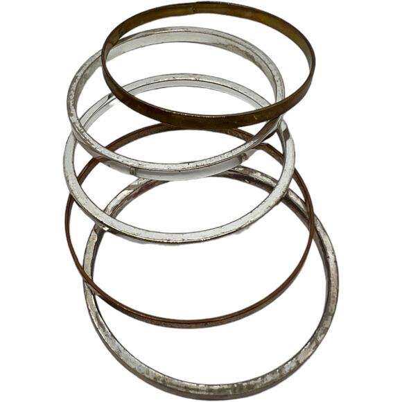 Silver and Copper tone Bangle Bracelet Set Excellent Condition, 8" Circumference - Picture 4 of 7